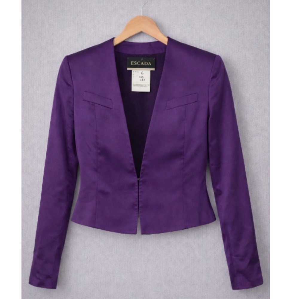 🎯 Vintage Purple Escada Cropped Wool / Mohair Blazer Jacket European Chic M - Picture 3 of 11